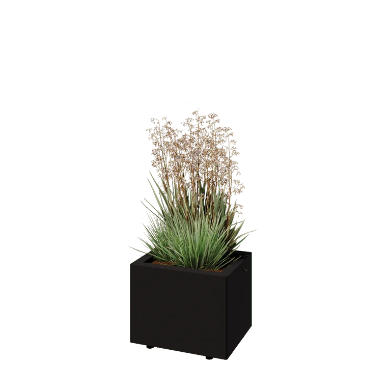 Stål plantekasse - Rektangel - 40 x 30 x 30 cm - RAL9005 mat (sort) - Med bundplade - Med ben