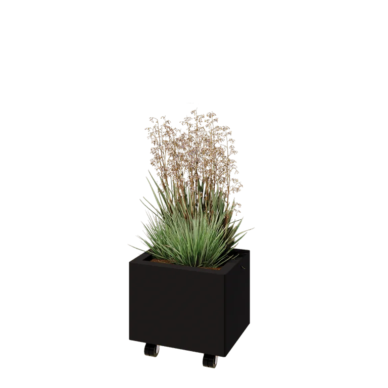 Stål plantekasse - Rektangel - 40 x 30 x 30 cm - RAL9005 mat (sort) - Med bundplade - Met hjul
