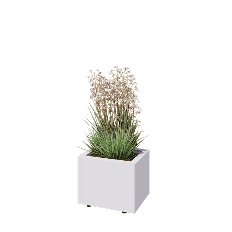 Stål plantekasse - Rektangel - 40 x 30 x 30 cm - RAL9010 mat (hvid) - Med bundplade - Med ben