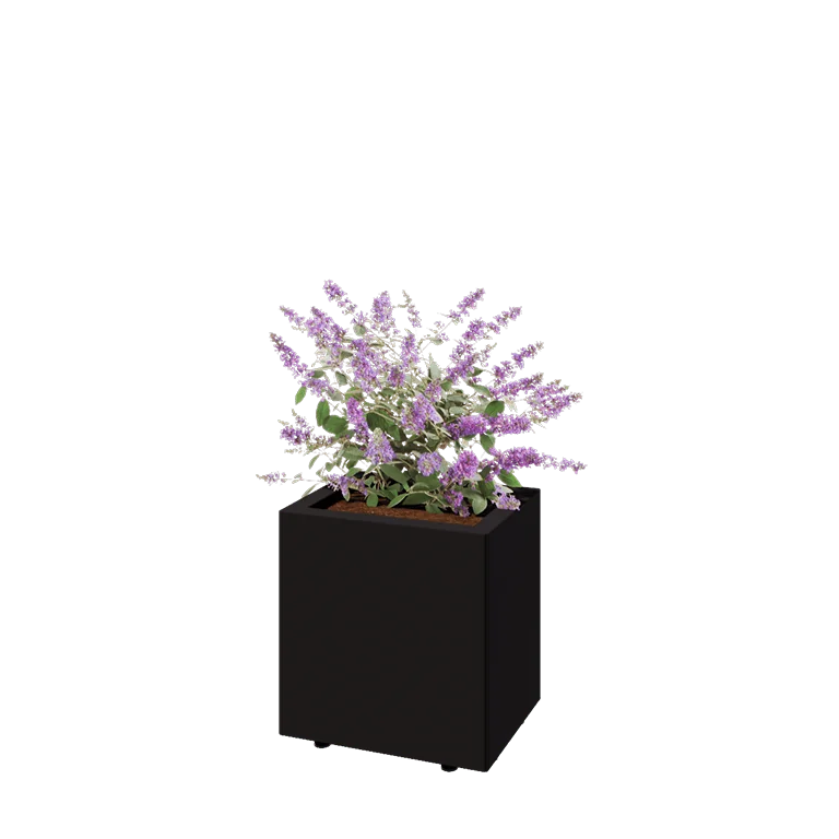 Stål plantekasse - Rektangel - 40 x 30 x 40 cm - RAL9005 mat (sort) - Med bundplade - Med ben