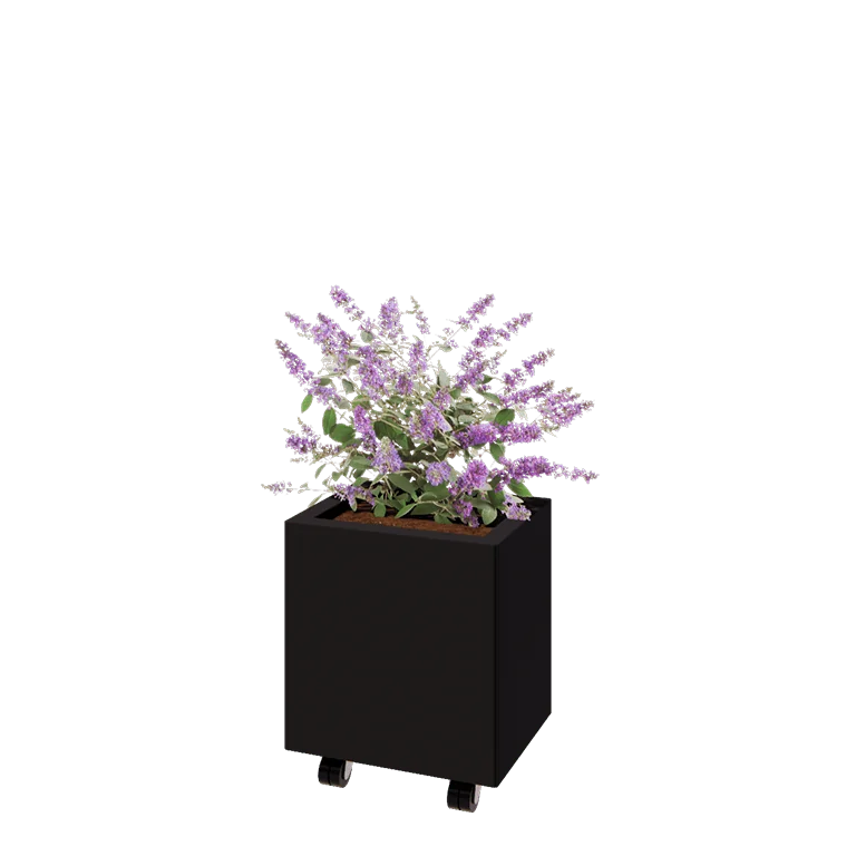 Stål plantekasse - Rektangel - 40 x 30 x 40 cm - RAL9005 mat (sort) - Med bundplade - Met hjul