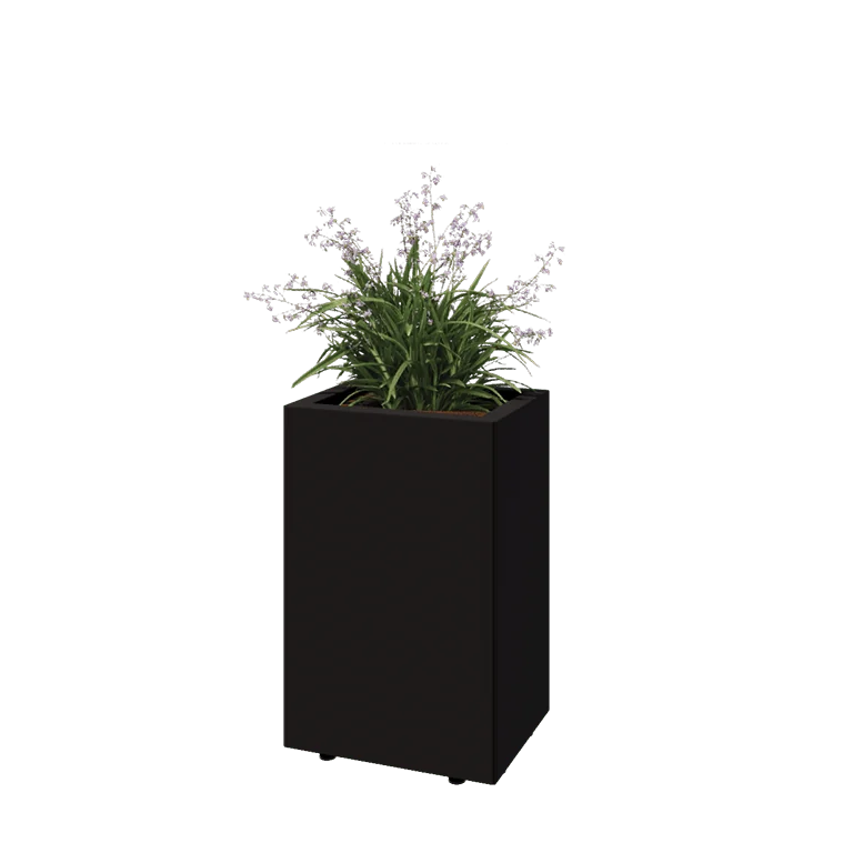 Stål plantekasse - Rektangel - 40 x 30 x 60 cm - RAL9005 mat (sort) - Med bundplade - Med ben