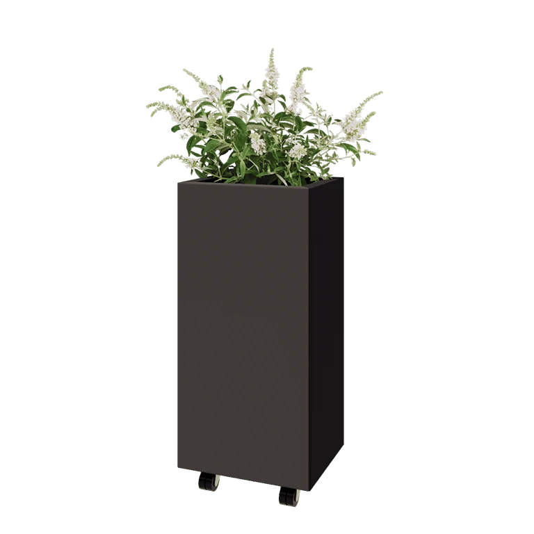 Stål plantekasse - Rektangel - 40 x 30 x 80 cm - RAL7016 mat (antracitgrå) - Med bundplade - Met hjul