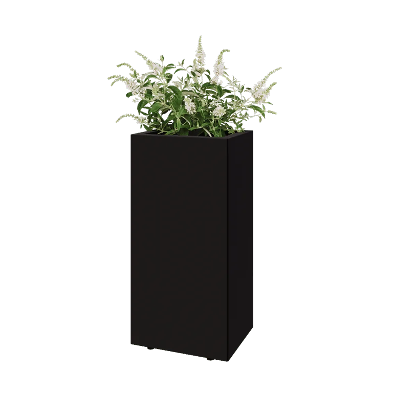 Stål plantekasse - Rektangel - 40 x 30 x 80 cm - RAL9005 mat (sort) - Med bundplade - Med ben