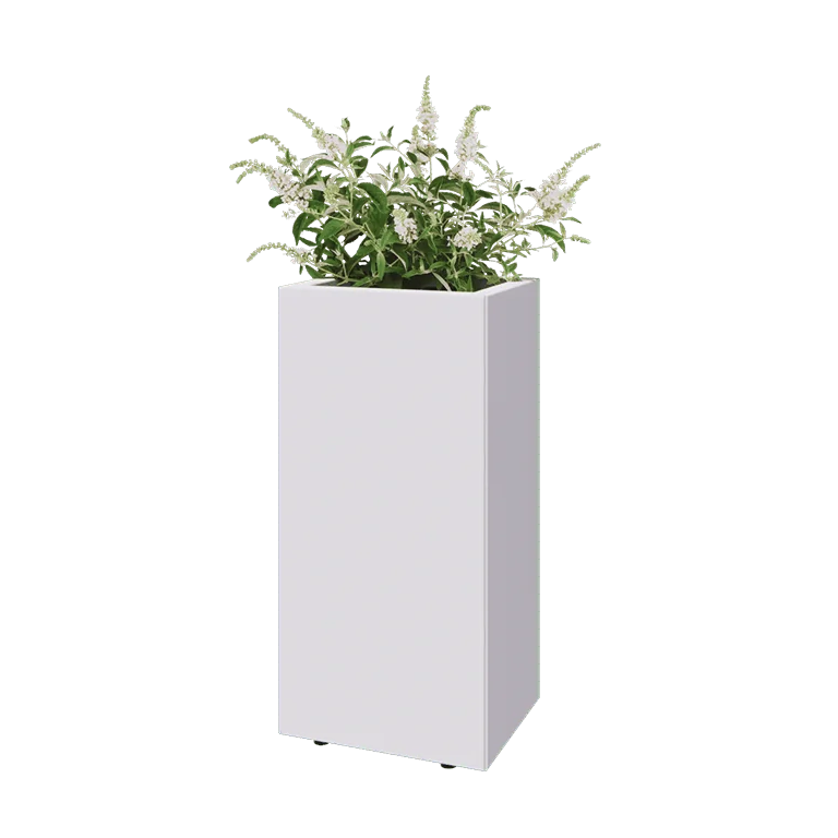 Stål plantekasse - Rektangel - 40 x 30 x 80 cm - RAL9010 mat (hvid) - Med bundplade - Med ben