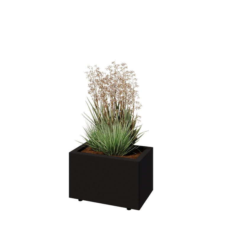 Stål plantekasse - Rektangel - 50 x 30 x 30 cm - RAL9005 mat (sort) - Med bundplade - Med ben