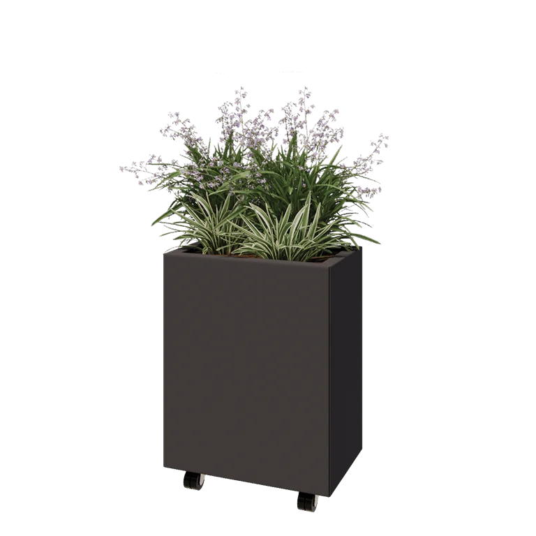 Stål plantekasse - Rektangel - 50 x 30 x 60 cm - Andre RAL-farve - Med bundplade - Met hjul