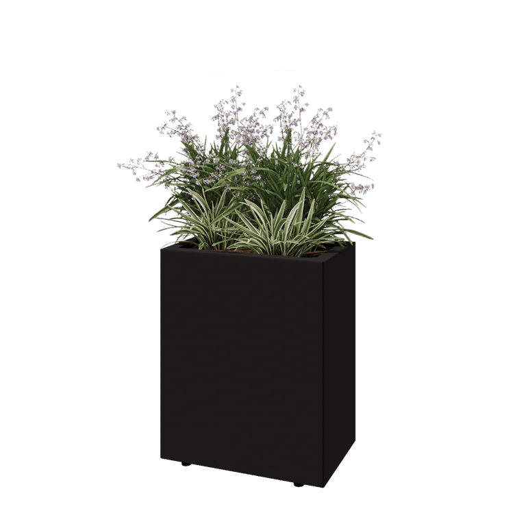Stål plantekasse - Rektangel - 50 x 30 x 60 cm - RAL9005 mat (sort) - Med bundplade - Med ben
