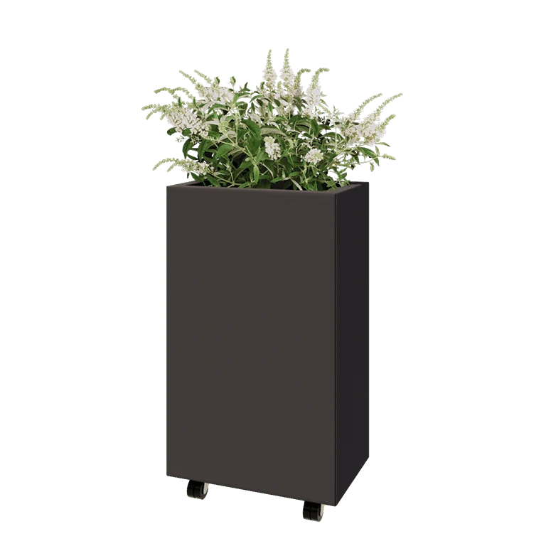 Stål plantekasse - Rektangel - 50 x 30 x 80 cm - Andre RAL-farve - Med bundplade - Met hjul