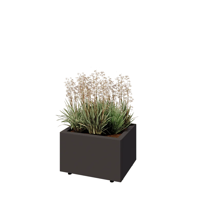 Stål plantekasse - Rektangel - 50 x 40 x 30 cm - RAL7016 mat (antracitgrå) - Med bundplade - Med ben