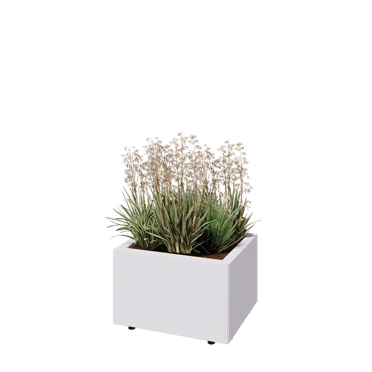 Stål plantekasse - Rektangel - 50 x 40 x 30 cm - RAL9010 mat (hvid) - Med bundplade - Med ben