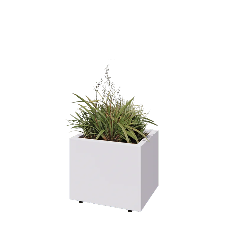 Stål plantekasse - Rektangel - 50 x 40 x 40 cm - RAL9010 mat (hvid) - Med bundplade - Med ben