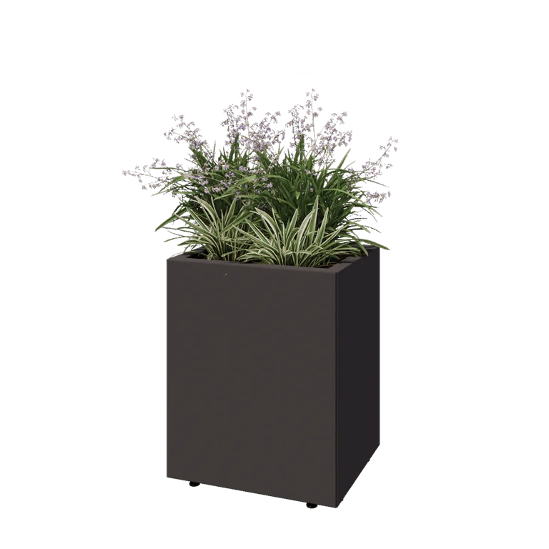 Stål plantekasse - Rektangel - 50 x 40 x 60 cm - RAL7016 mat (antracitgrå) - Med bundplade - Med ben