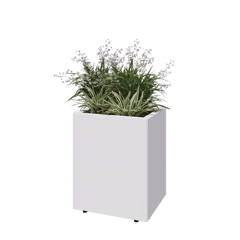 Stål plantekasse - Rektangel - 50 x 40 x 60 cm - RAL9010 mat (hvid) - Med bundplade - Med ben