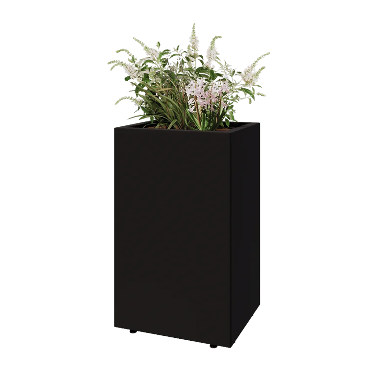 Stål plantekasse - Rektangel - 50 x 40 x 80 cm - RAL9005 mat (sort) - Med bundplade - Med ben