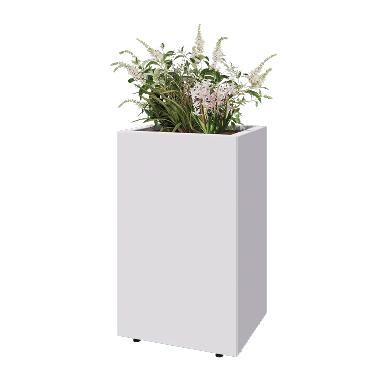 Stål plantekasse - Rektangel - 50 x 40 x 80 cm - RAL9010 mat (hvid) - Med bundplade - Med ben