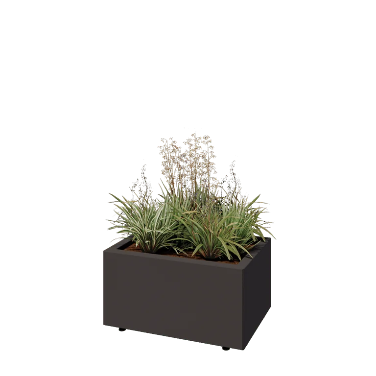Stål plantekasse - Rektangel - 60 x 40 x 30 cm - RAL7016 mat (antracitgrå) - Med bundplade - Med ben