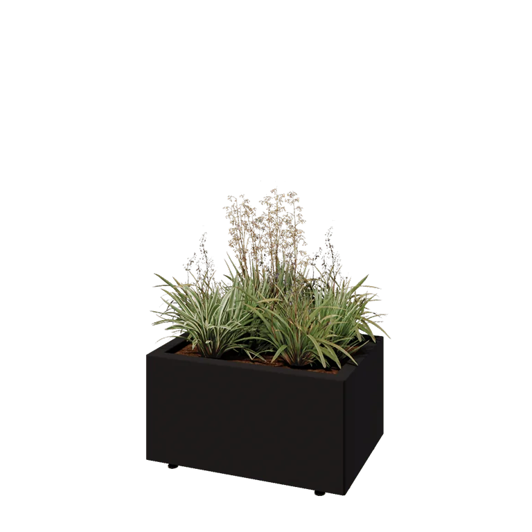 Stål plantekasse - Rektangel - 60 x 40 x 30 cm - RAL9005 mat (sort) - Med bundplade - Med ben