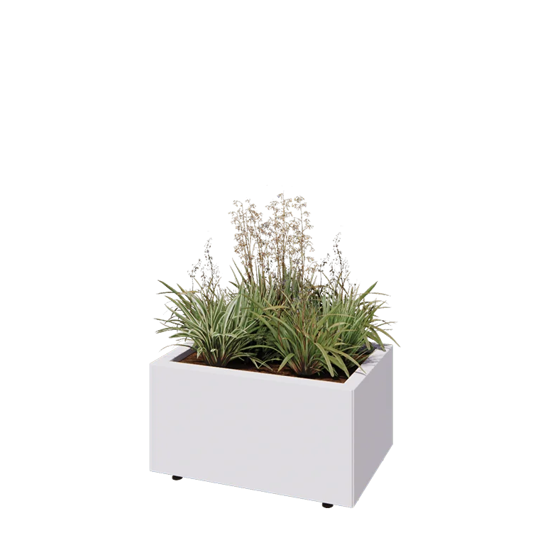 Stål plantekasse - Rektangel - 60 x 40 x 30 cm - RAL9010 mat (hvid) - Med bundplade - Med ben