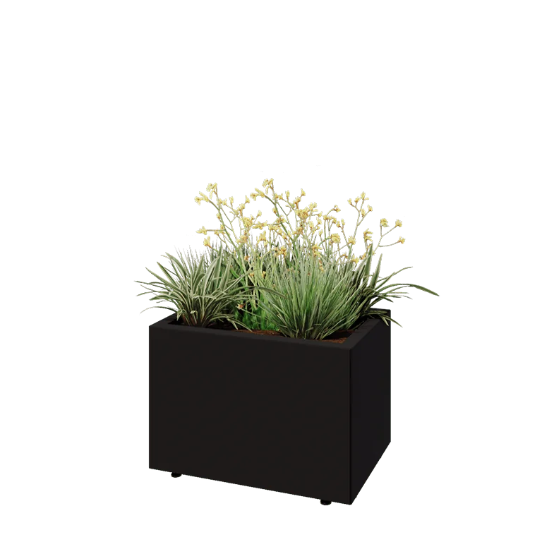 Stål plantekasse - Rektangel - 60 x 40 x 40 cm - RAL9005 mat (sort) - Med bundplade - Med ben