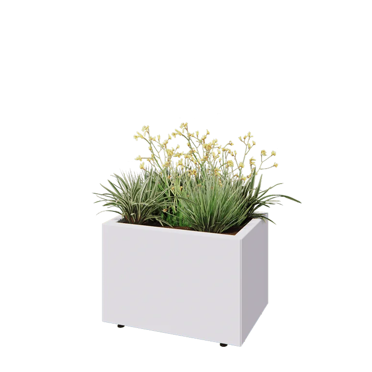 Stål plantekasse - Rektangel - 60 x 40 x 40 cm - RAL9010 mat (hvid) - Med bundplade - Med ben