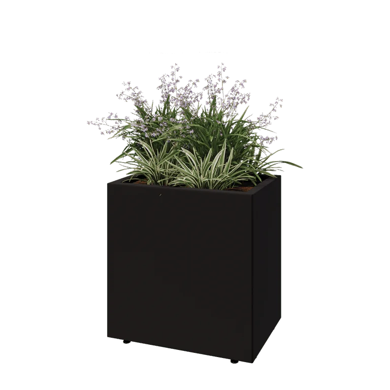 Stål plantekasse - Rektangel - 60 x 40 x 60 cm - RAL9005 mat (sort) - Med bundplade - Med ben