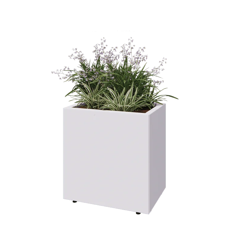Stål plantekasse - Rektangel - 60 x 40 x 60 cm - RAL9010 mat (hvid) - Med bundplade - Med ben