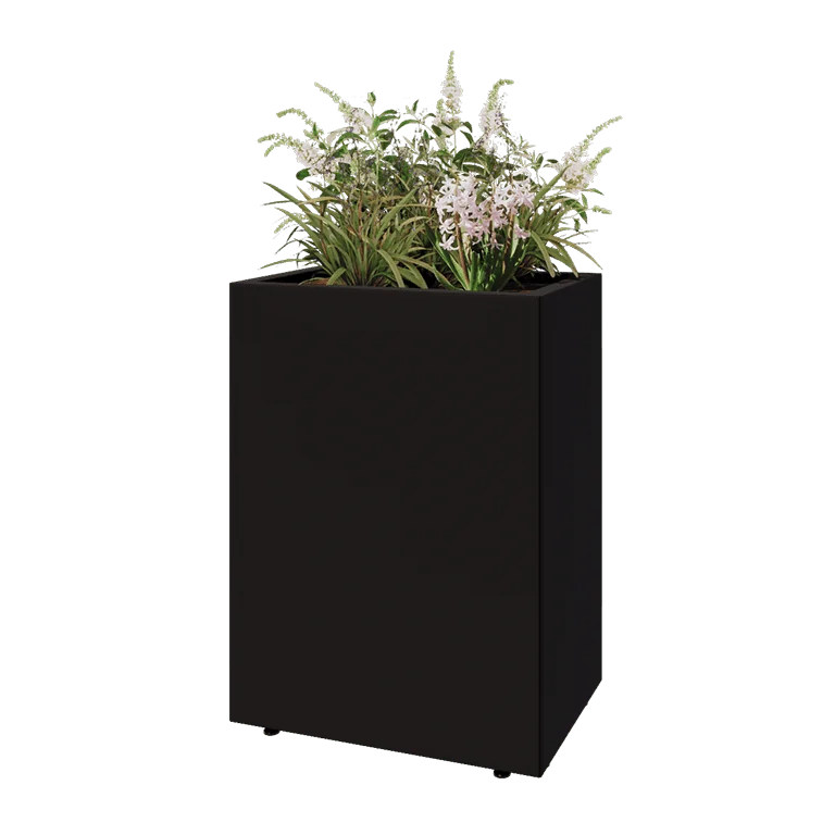 Stål plantekasse - Rektangel - 60 x 40 x 80 cm - RAL9005 mat (sort) - Med bundplade - Med ben