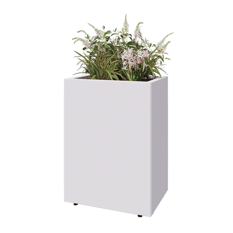 Stål plantekasse - Rektangel - 60 x 40 x 80 cm - RAL9010 mat (hvid) - Med bundplade - Med ben