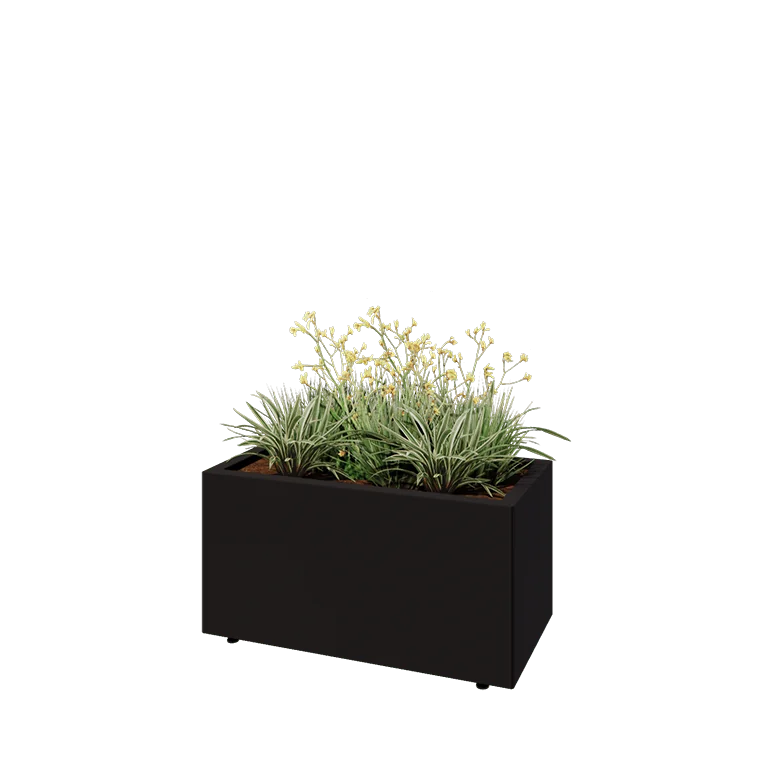 Stål plantekasse - Rektangel - 80 x 40 x 40 cm - RAL9005 mat (sort) - Med bundplade - Med ben