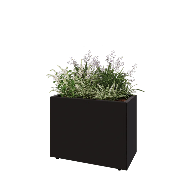 Stål plantekasse - Rektangel - 80 x 40 x 60 cm - RAL9005 mat (sort) - Med bundplade - Med ben