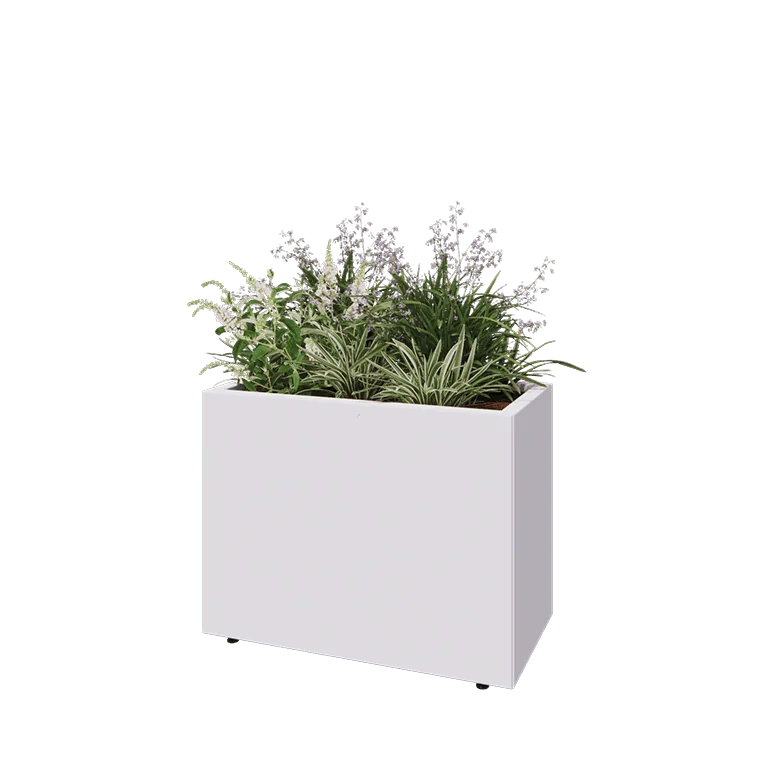 Stål plantekasse - Rektangel - 80 x 40 x 60 cm - RAL9010 mat (hvid) - Med bundplade - Med ben