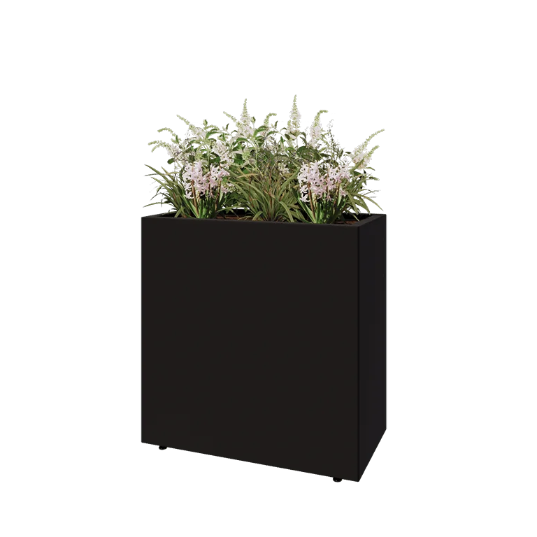 Stål plantekasse - Rektangel - 80 x 40 x 80 cm - RAL9005 mat (sort) - Med bundplade - Med ben