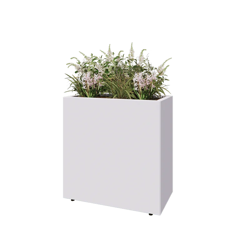 Stål plantekasse - Rektangel - 80 x 40 x 80 cm - RAL9010 mat (hvid) - Med bundplade - Med ben