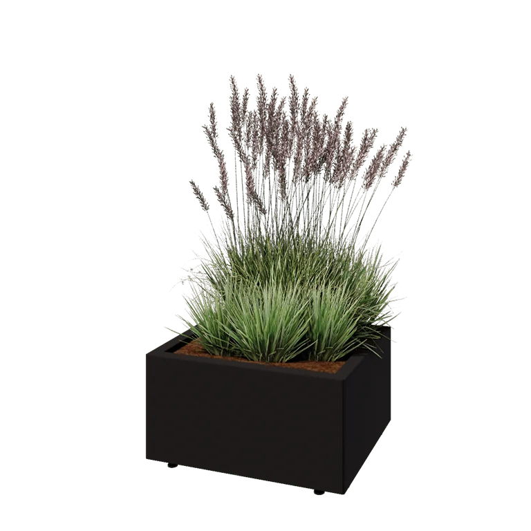 Stål plantekasse - Rektangel - 60 x 50 x 30 cm - RAL9005 mat (sort) - Med bundplade - Med ben