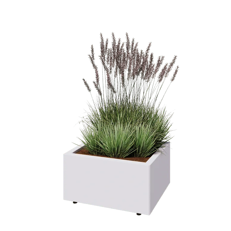 Stål plantekasse - Rektangel - 60 x 50 x 30 cm - RAL9010 mat (hvid) - Med bundplade - Med ben