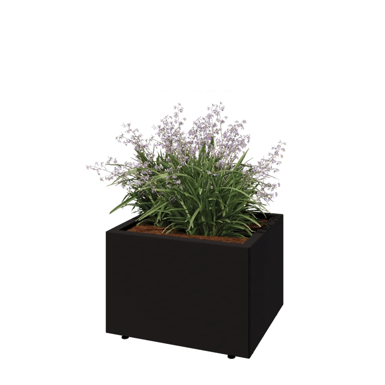 Stål plantekasse - Rektangel - 60 x 50 x 40 cm - RAL9005 mat (sort) - Med bundplade - Med ben