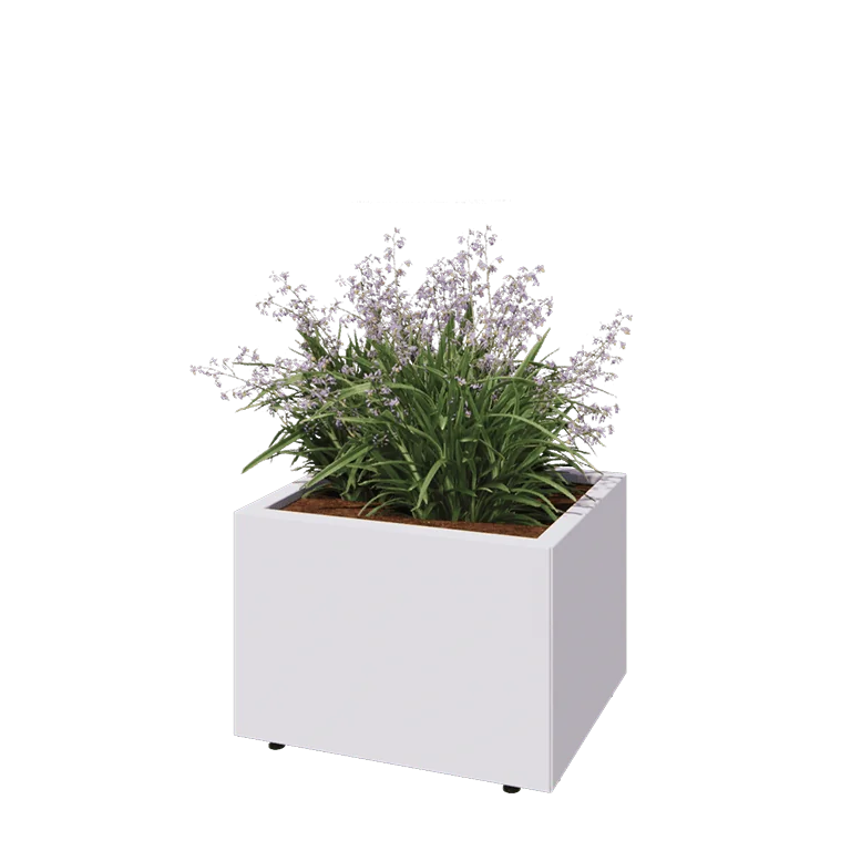 Stål plantekasse - Rektangel - 60 x 50 x 40 cm - RAL9010 mat (hvid) - Med bundplade - Med ben