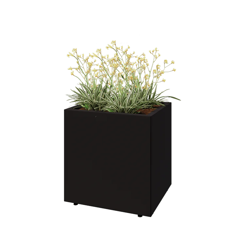 Stål plantekasse - Rektangel - 60 x 50 x 60 cm - RAL9005 mat (sort) - Med bundplade - Med ben