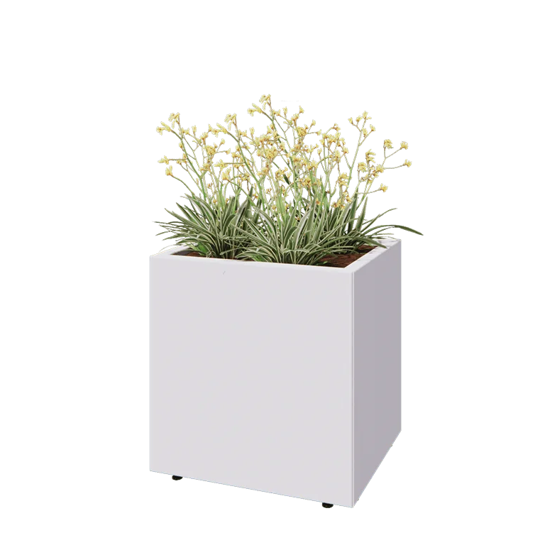 Stål plantekasse - Rektangel - 60 x 50 x 60 cm - RAL9010 mat (hvid) - Med bundplade - Med ben