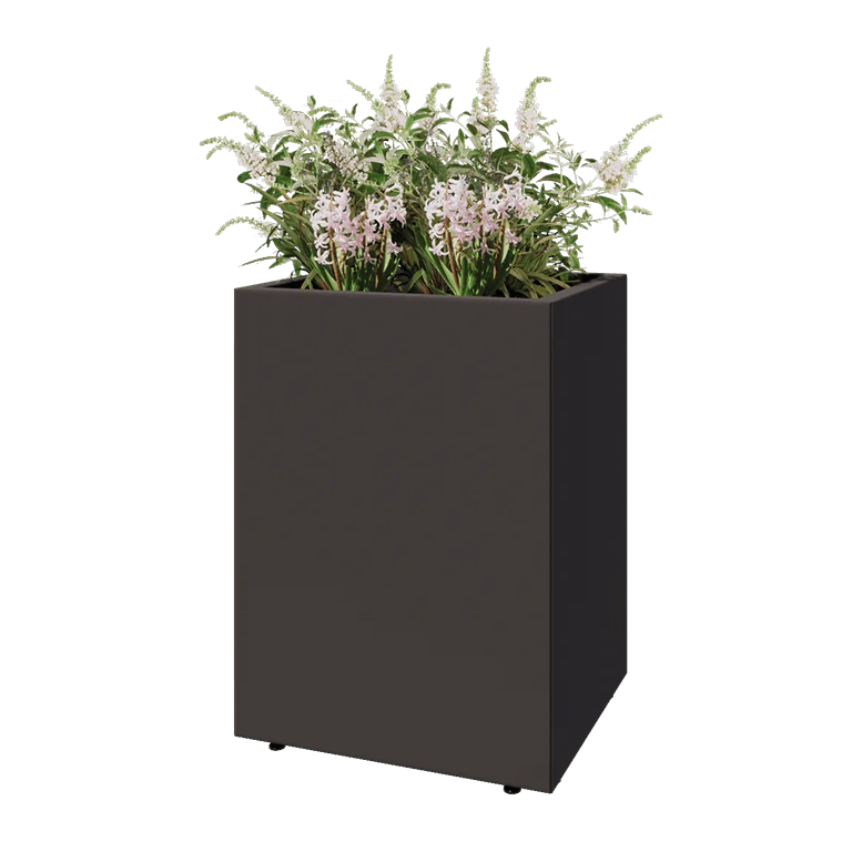 Stål plantekasse - Rektangel - 60 x 50 x 80 cm - RAL7016 mat (antracitgrå) - Med bundplade - Med ben