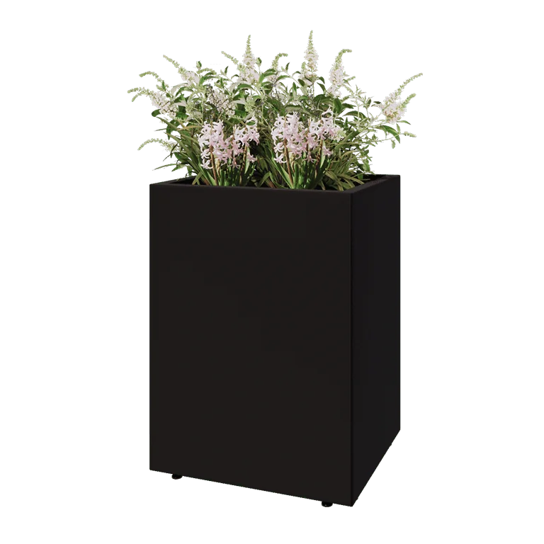 Stål plantekasse - Rektangel - 60 x 50 x 80 cm - RAL9005 mat (sort) - Med bundplade - Med ben
