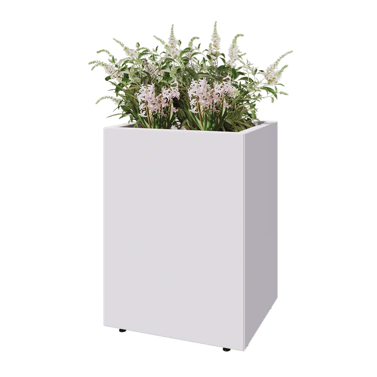 Stål plantekasse - Rektangel - 60 x 50 x 80 cm - RAL9010 mat (hvid) - Med bundplade - Med ben