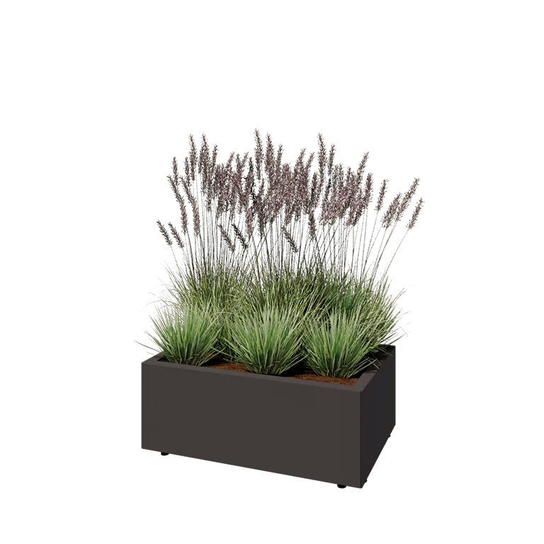 Stål plantekasse - Rektangel - 80 x 50 x 30 cm - RAL7016 mat (antracitgrå) - Med bundplade - Med ben
