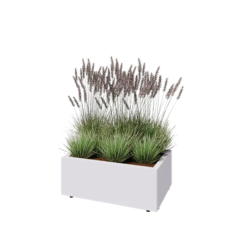 Stål plantekasse - Rektangel - 80 x 50 x 30 cm - RAL9010 mat (hvid) - Med bundplade - Med ben