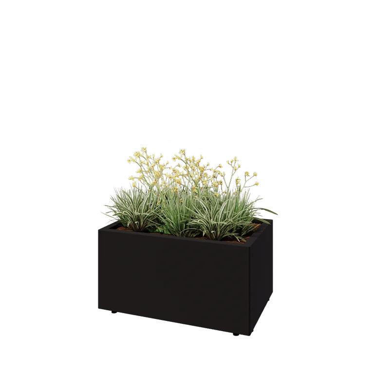 Stål plantekasse - Rektangel - 80 x 50 x 40 cm - RAL9005 mat (sort) - Med bundplade - Med ben