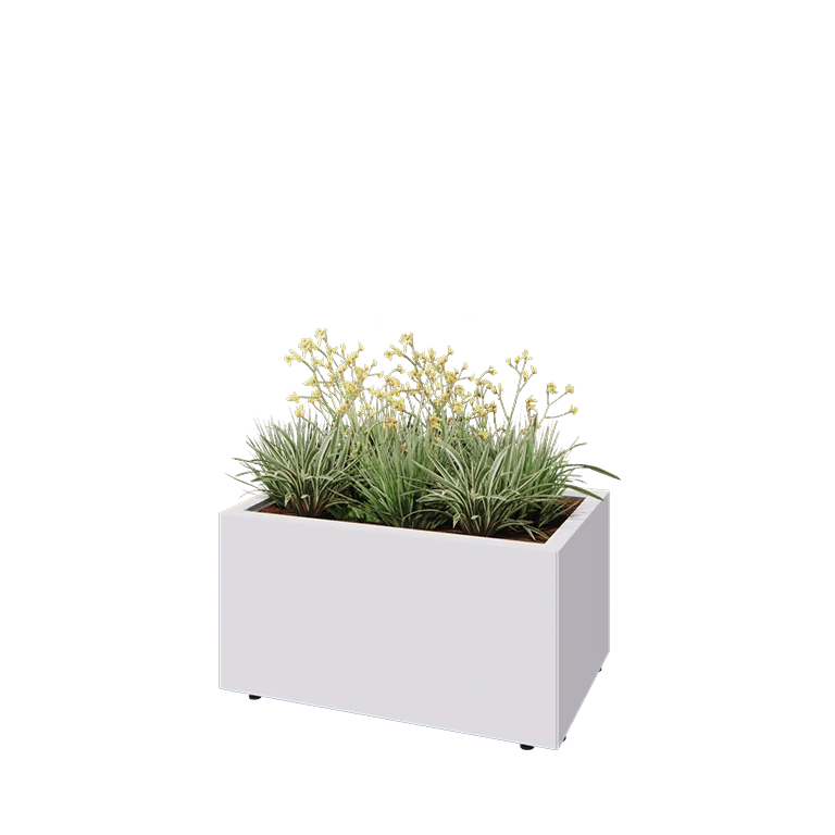 Stål plantekasse - Rektangel - 80 x 50 x 40 cm - RAL9010 mat (hvid) - Med bundplade - Med ben