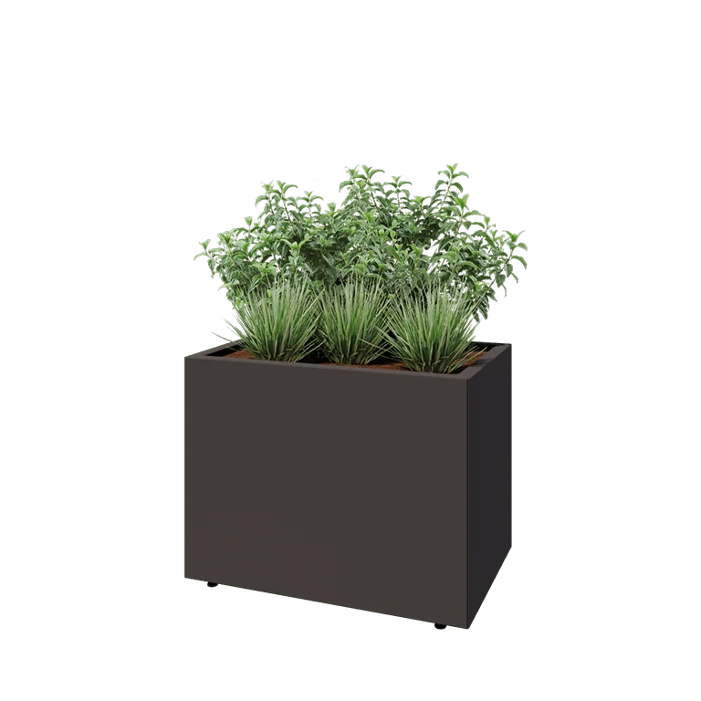 Stål plantekasse - Rektangel - 80 x 50 x 60 cm - RAL7016 mat (antracitgrå) - Med bundplade - Med ben