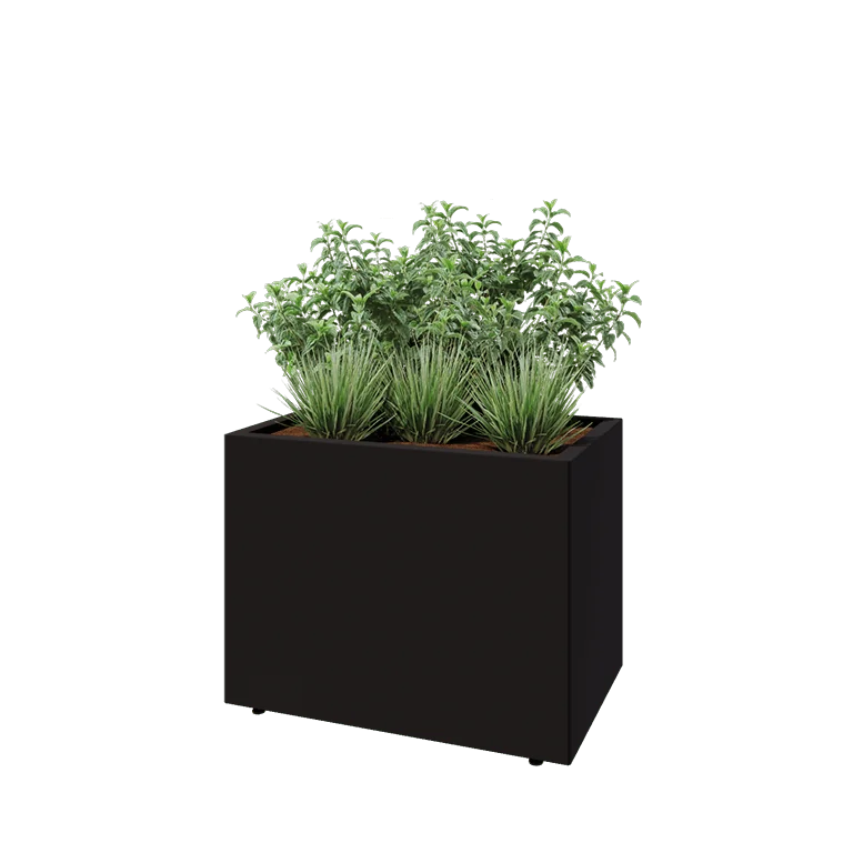 Stål plantekasse - Rektangel - 80 x 50 x 60 cm - RAL9005 mat (sort) - Med bundplade - Med ben