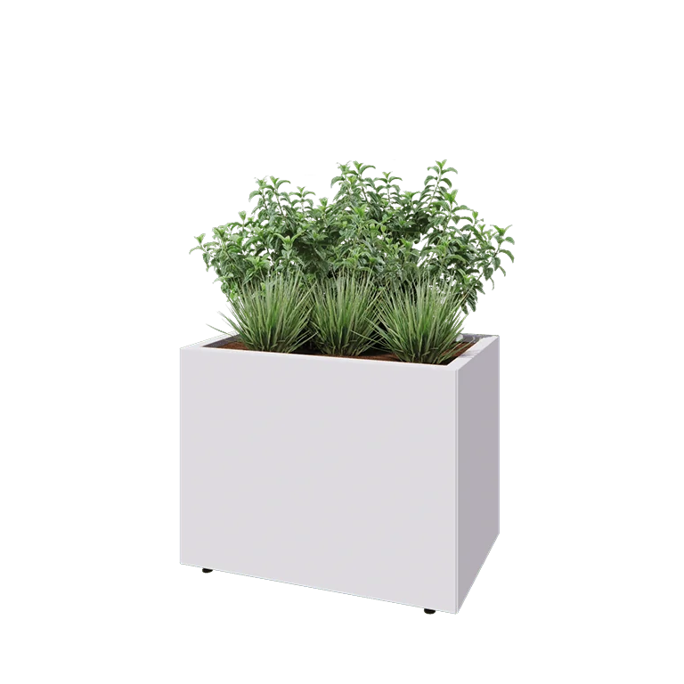 Stål plantekasse - Rektangel - 80 x 50 x 60 cm - RAL9010 mat (hvid) - Med bundplade - Med ben
